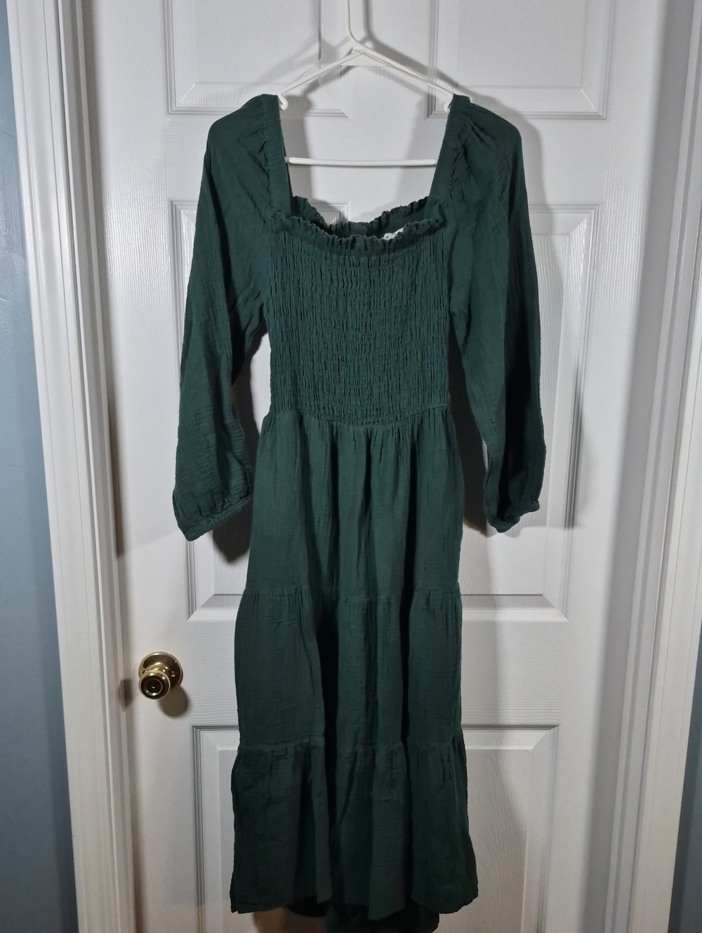 beachlunchlounge Smocked Square-Neck Long Sleeve Maxi Dress - Green